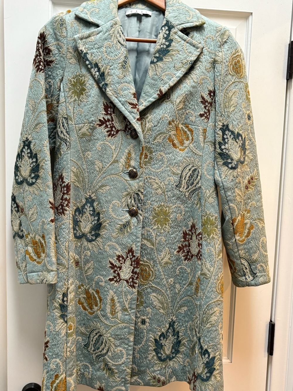 Y2K Cabi Light Blue Floral Jacquard Long Coat